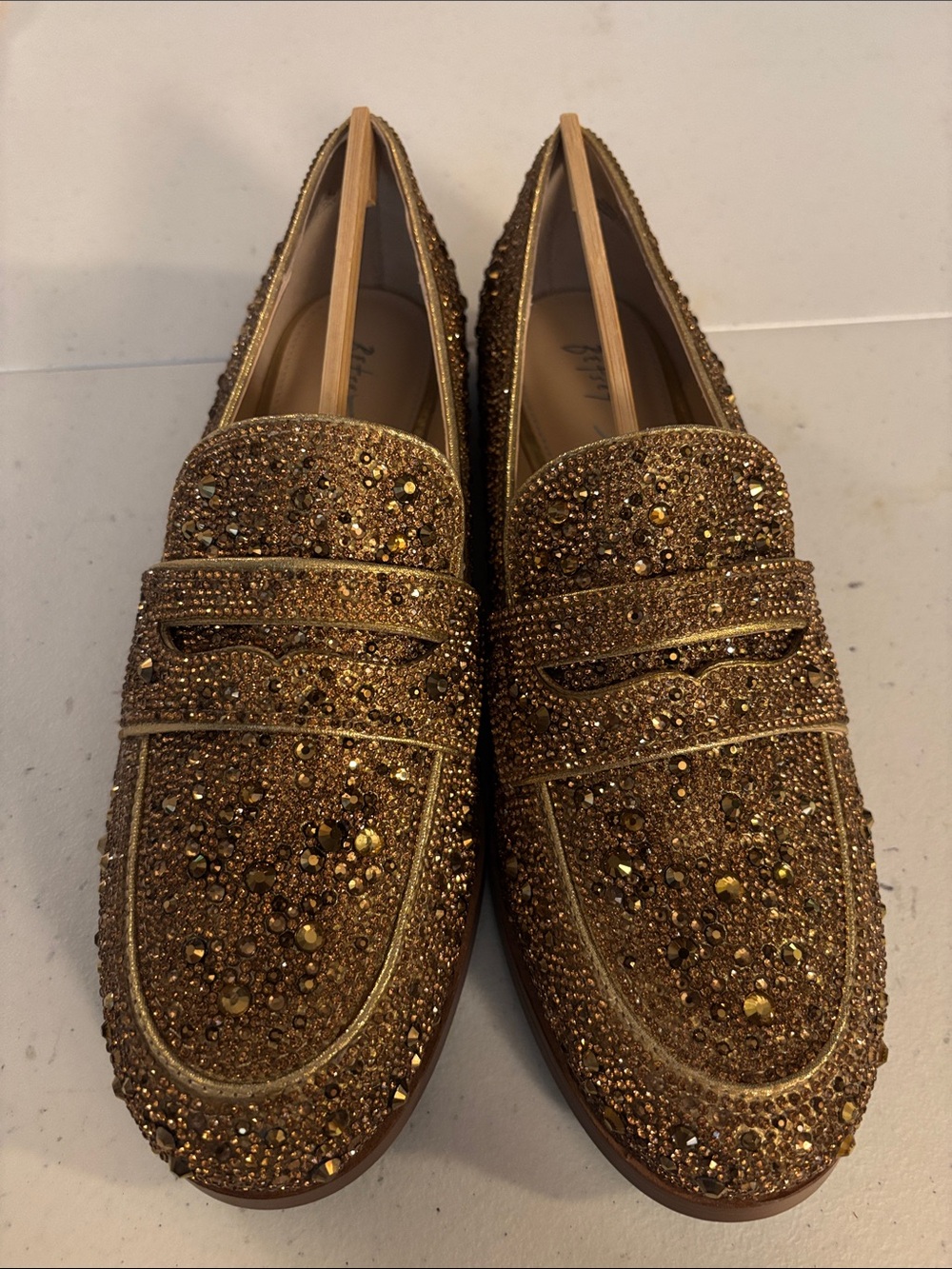 Betsey Johnson Gold Crystal Embellished Penny Loafers
